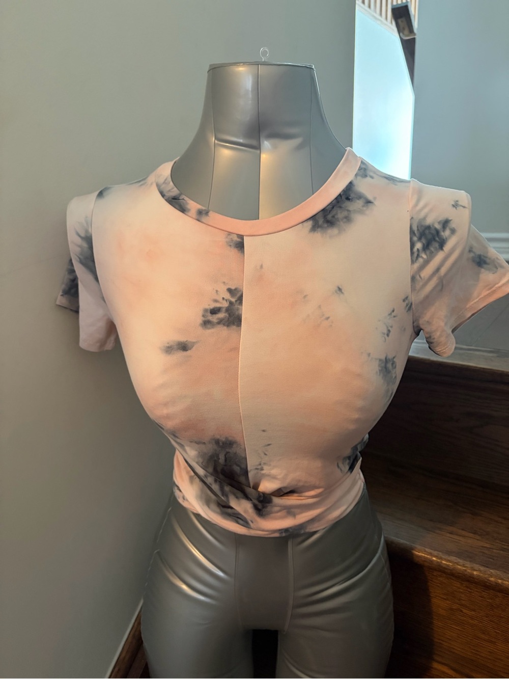 Cozy Casual Peach & Charcoal Tie-Dye Short Sleeve Crop Top